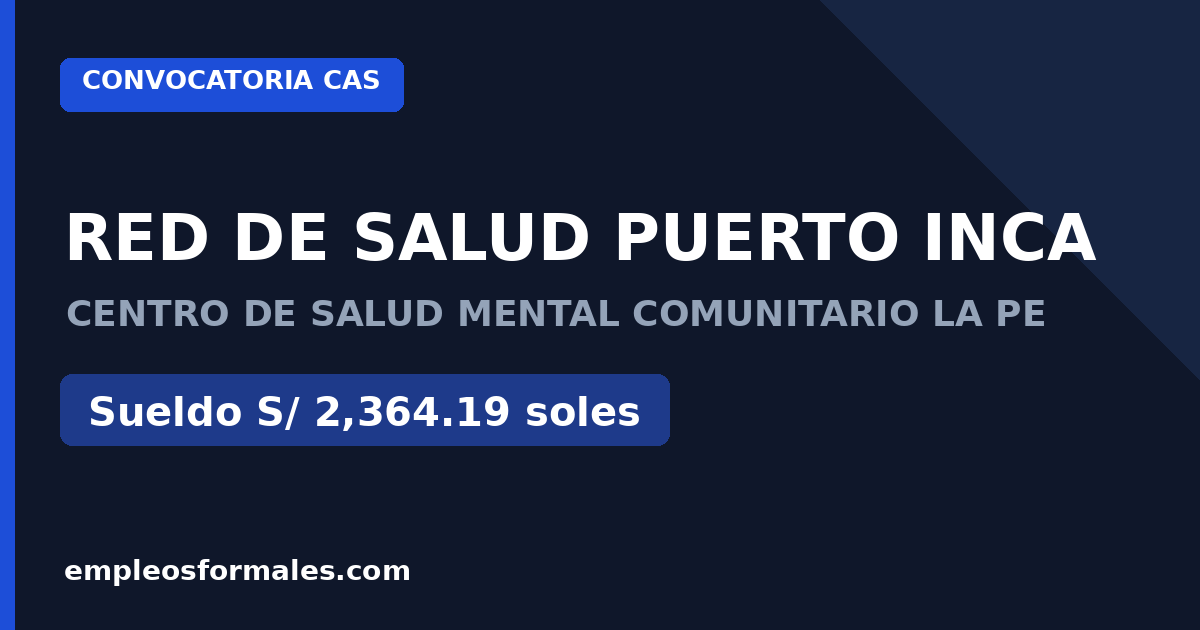 Técnico estadístico en la Red de Salud Puerto Inca. RED DE SALUD PUERTO INCA